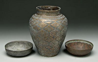 Three Islamic metal vessels: