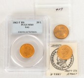 THREE ITALIAN 20 LIRE GOLD COI