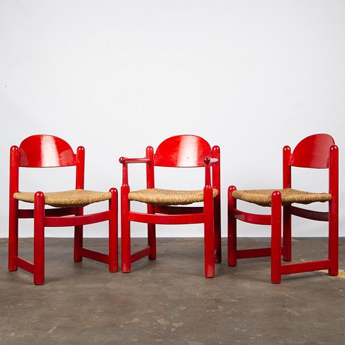 THREE ITALIAN MID-CENTURY RUSH-SEAT