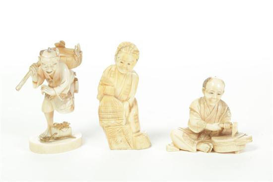 THREE IVORY CARVINGS.  Japan  1st
