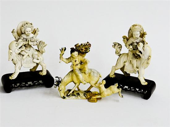 THREE IVORY FIGURE GROUPS. 