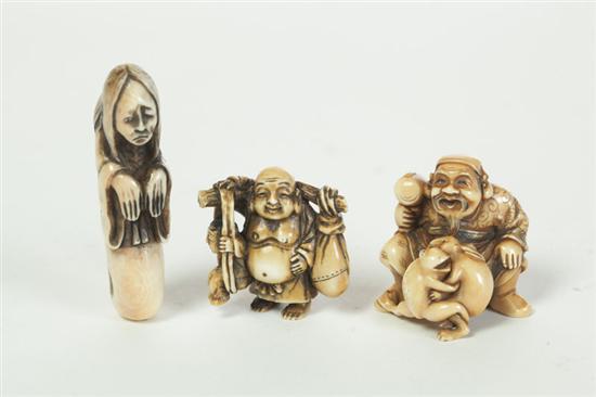 THREE IVORY NETSUKES.  Japan  1st