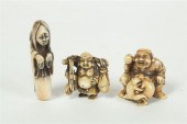 THREE IVORY NETSUKES.  Japan