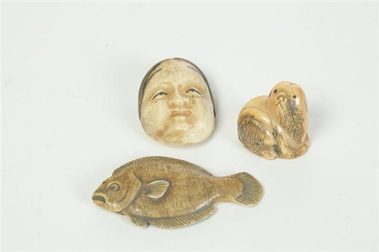 THREE IVORY NETSUKES.  Japan  1st