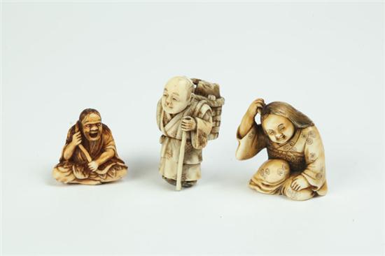 THREE IVORY NETSUKES.  Japan  1st