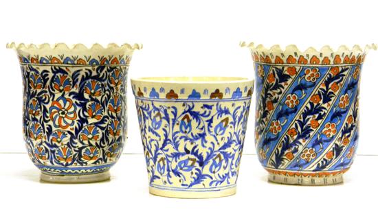 Three Iznik style Turkish vases: