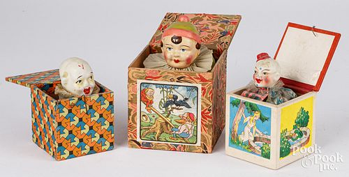 THREE JACK-IN-BOX SQUEAK TOYS,