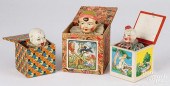 THREE JACK-IN-BOX SQUEAK TOYS,