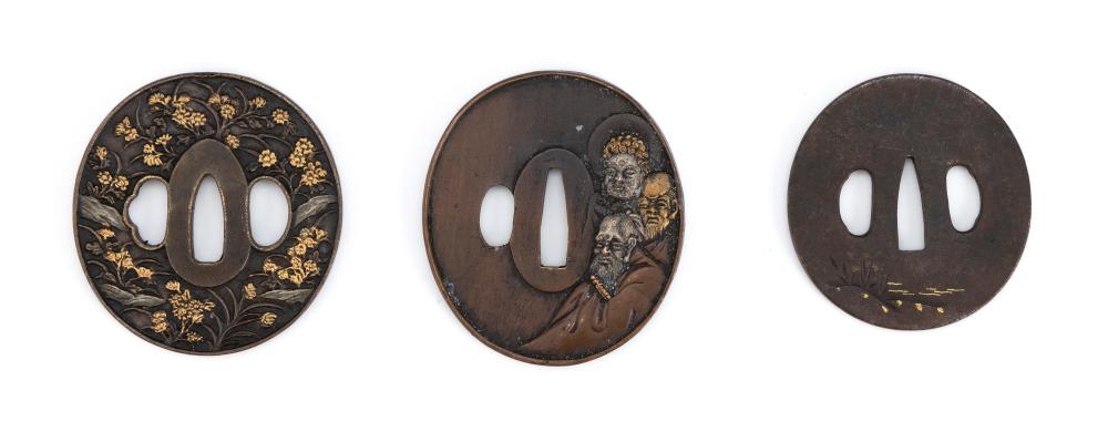 THREE JAPANESE BRONZE SHAKUDO TSUBA
