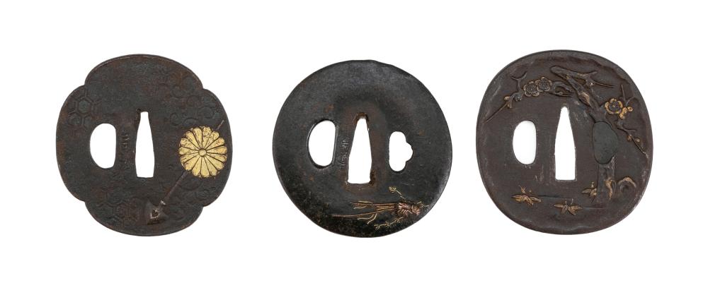 THREE JAPANESE BRONZE SHAKUDO TSUBA