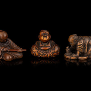 Three Japanese Carved Boxwood