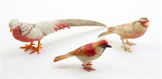 Three Japanese Carved Ivory Birds