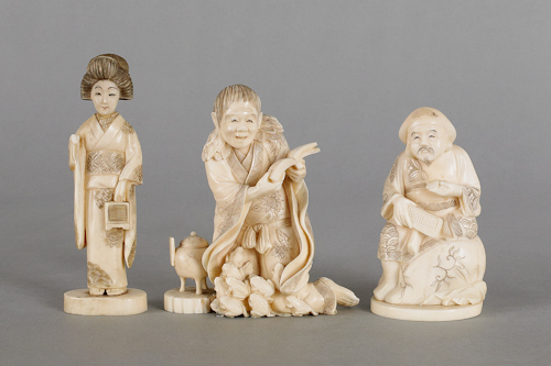 Three Japanese carved ivory figures
