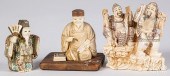 THREE JAPANESE CARVED IVORY FI