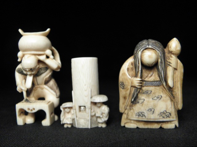 Three Japanese carved ivory