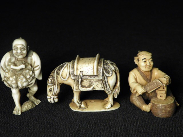 Three Japanese carved ivory