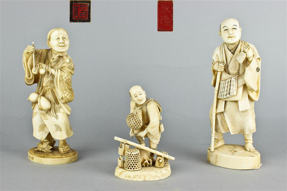 THREE JAPANESE CARVED IVORY