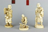 THREE JAPANESE CARVED IVORY OK