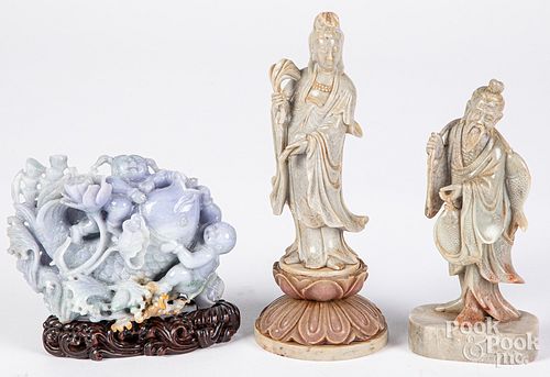 THREE JAPANESE CARVED STONE