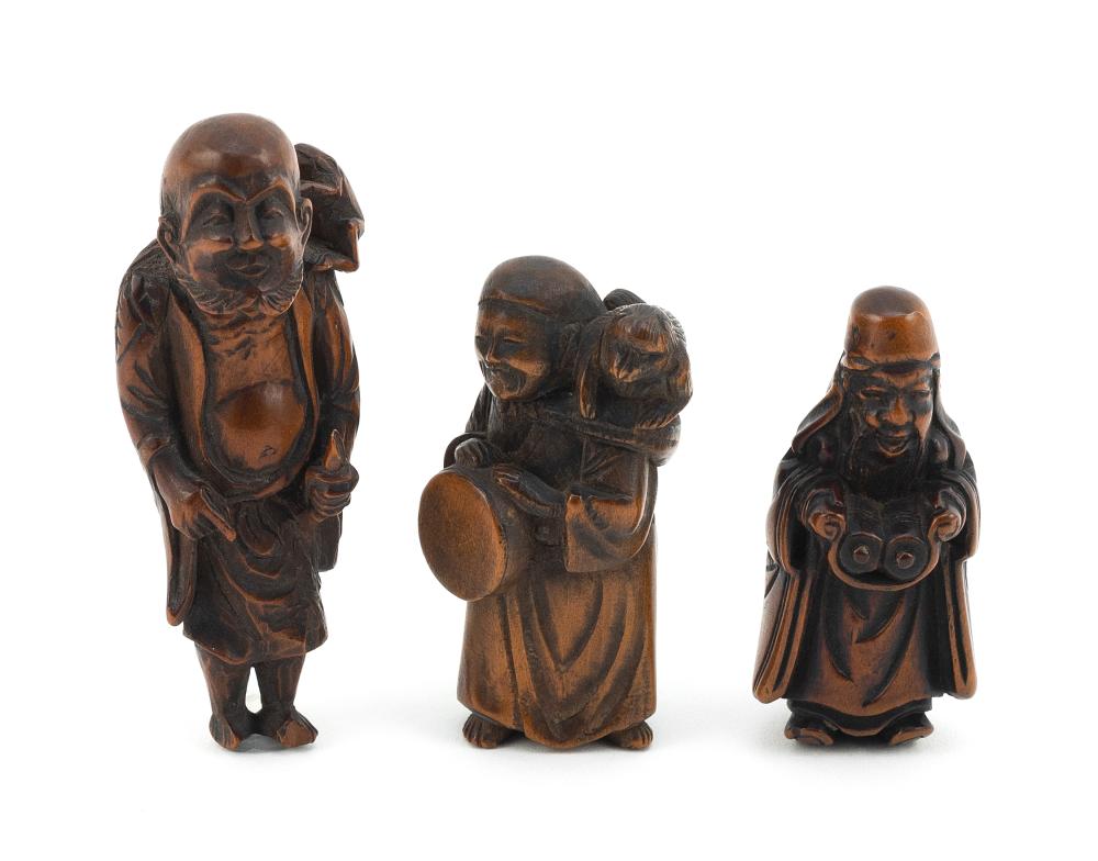 THREE JAPANESE CARVED WOOD