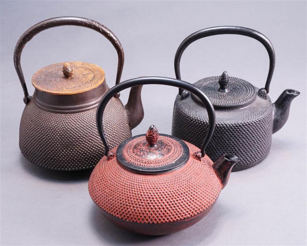 THREE JAPANESE CAST IRON TETSUBIN