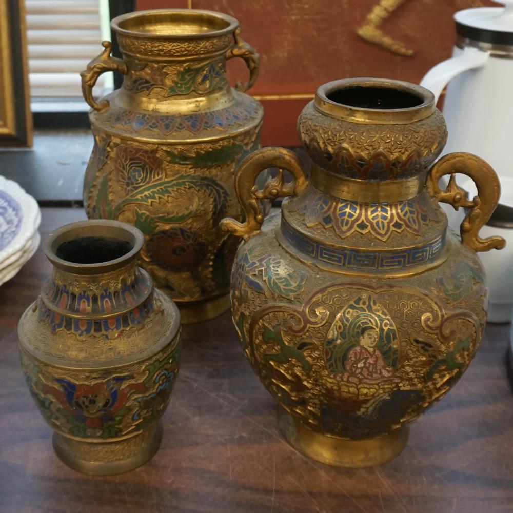 THREE JAPANESE CHAMPLEVE ENAMEL