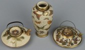 THREE JAPANESE EARTHENWARE ITE