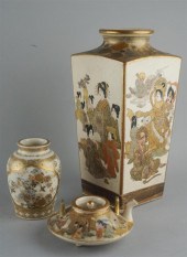 THREE JAPANESE EARTHENWARE VAS