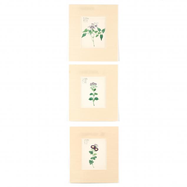 THREE JAPANESE FLORAL PAINTINGS
