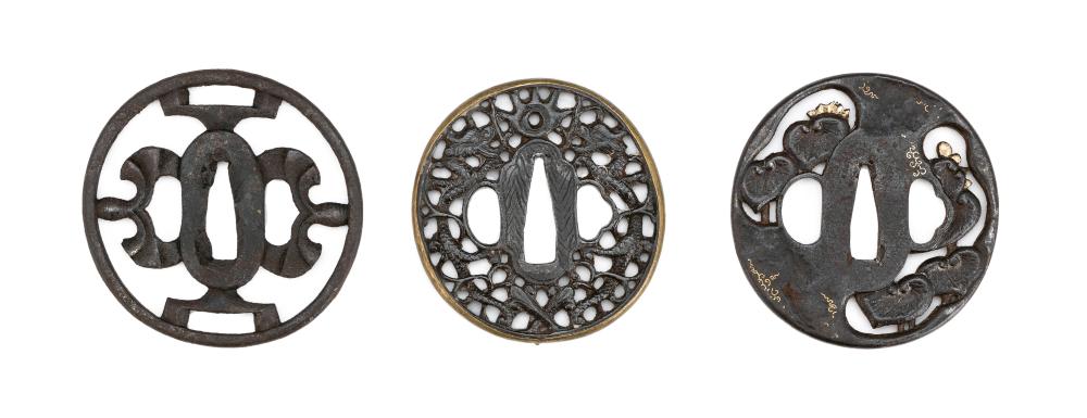 THREE JAPANESE IRON AND BRONZE