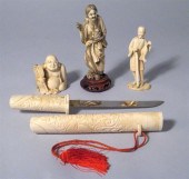 Three Japanese ivory okimono a
