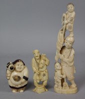 THREE JAPANESE IVORY OKIMONO M