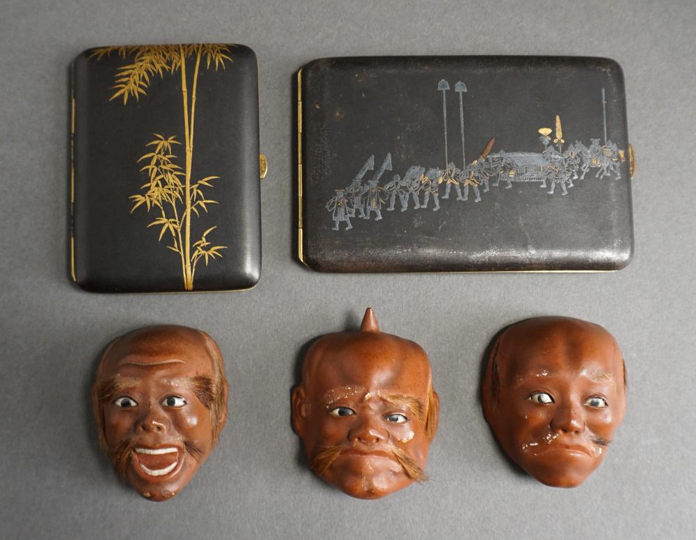 THREE JAPANESE LACQUER MASKS AND