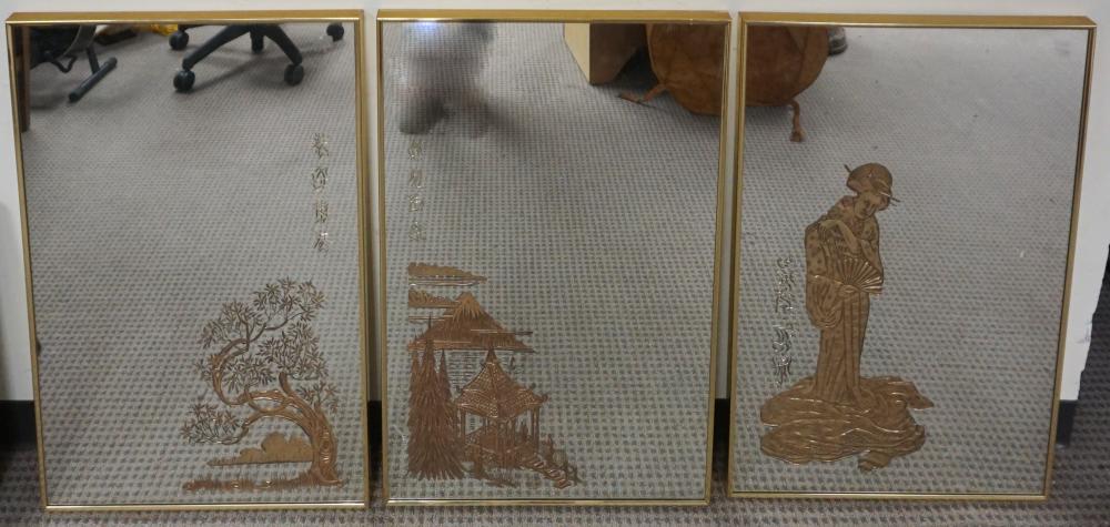THREE JAPANESE MIRRORED BRASS