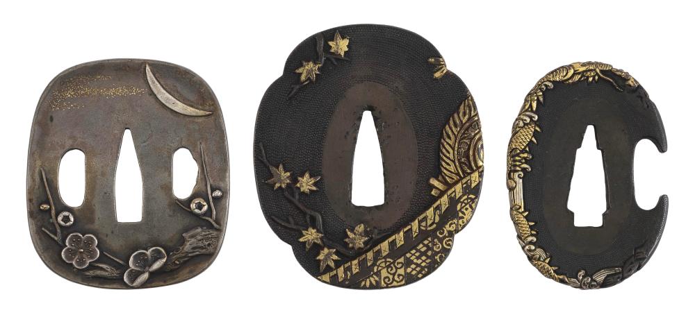 THREE JAPANESE MIXED METAL TSUBA