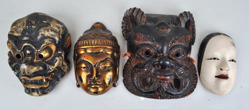 THREE JAPANESE NOH MASKS, ONE