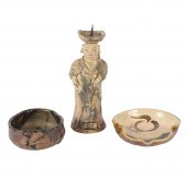 THREE JAPANESE ORIBE WARE EART