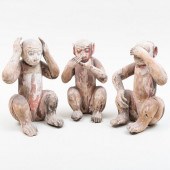 THREE JAPANESE POLYCHROMED WOO