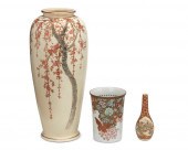 THREE JAPANESE SATSUMA PORCELA