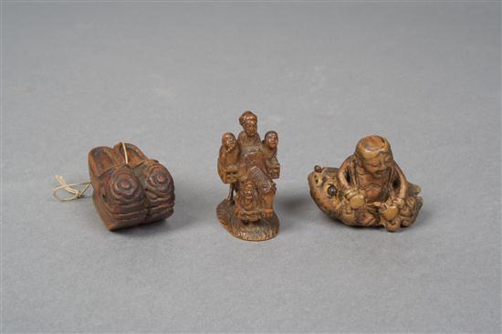 Three Japanese Wood Netsuke one