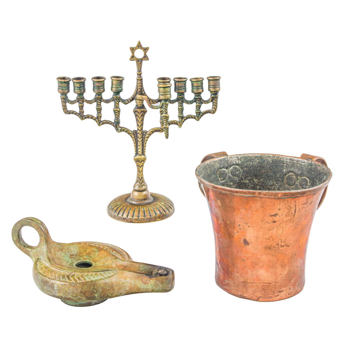 THREE JUDAICA METAL TABLE