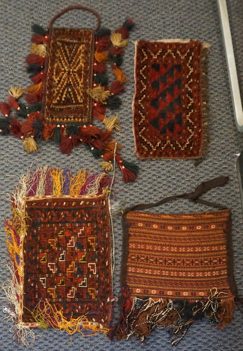 THREE KILIM BAG FACES AND TENT POLE