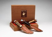 THREE KNIVES WITH LEATHER SHEA