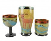 THREE KOSTA BODA PAINTED GLASS