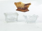 THREE LACY GLASS SALTS.  Ameri