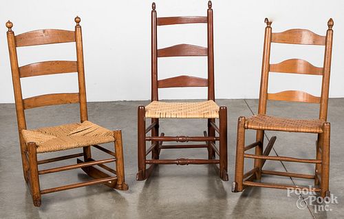 THREE LADDERBACK ROCKING CHAIRS,