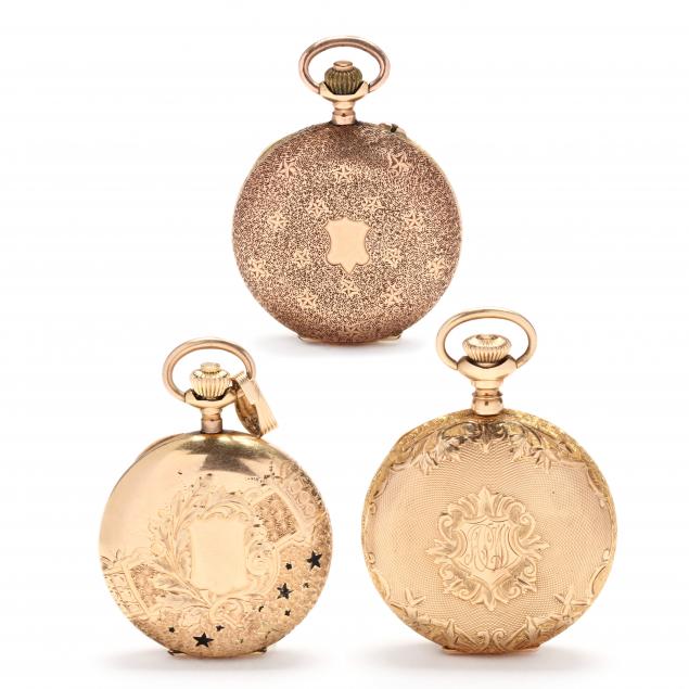 THREE LADY'S ANTIQUE GOLD HUNTER