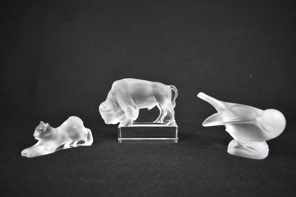 THREE LALIQUE COLORLESS & FROSTED