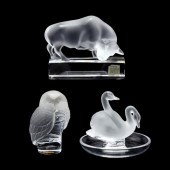 THREE LALIQUE CRYSTAL ANIMAL A