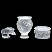 THREE LALIQUE CRYSTAL OBJECTS<